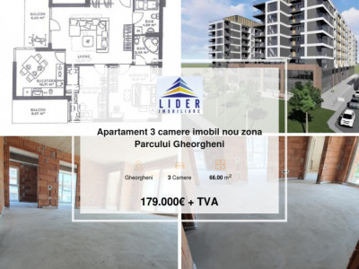 Apartament  3 camere imobil nou zona Parcului Gheorgheni