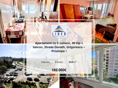 Apartament cu 2 camere, 49 mp + balcon, Strada Donath, Grigorescu – Priveliște !